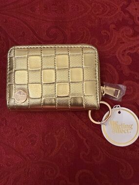 Gold Quilted Zip Card Case Keyring